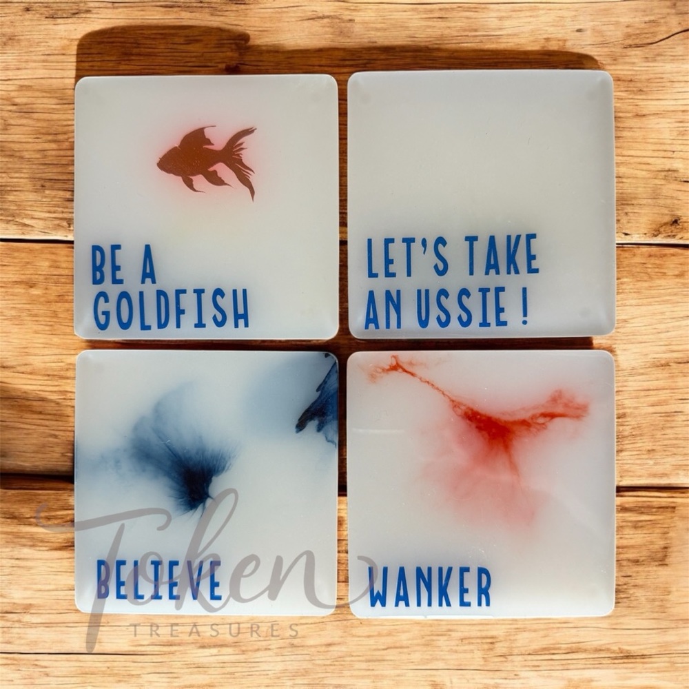 Fish-Themed Coasters - White and Blue